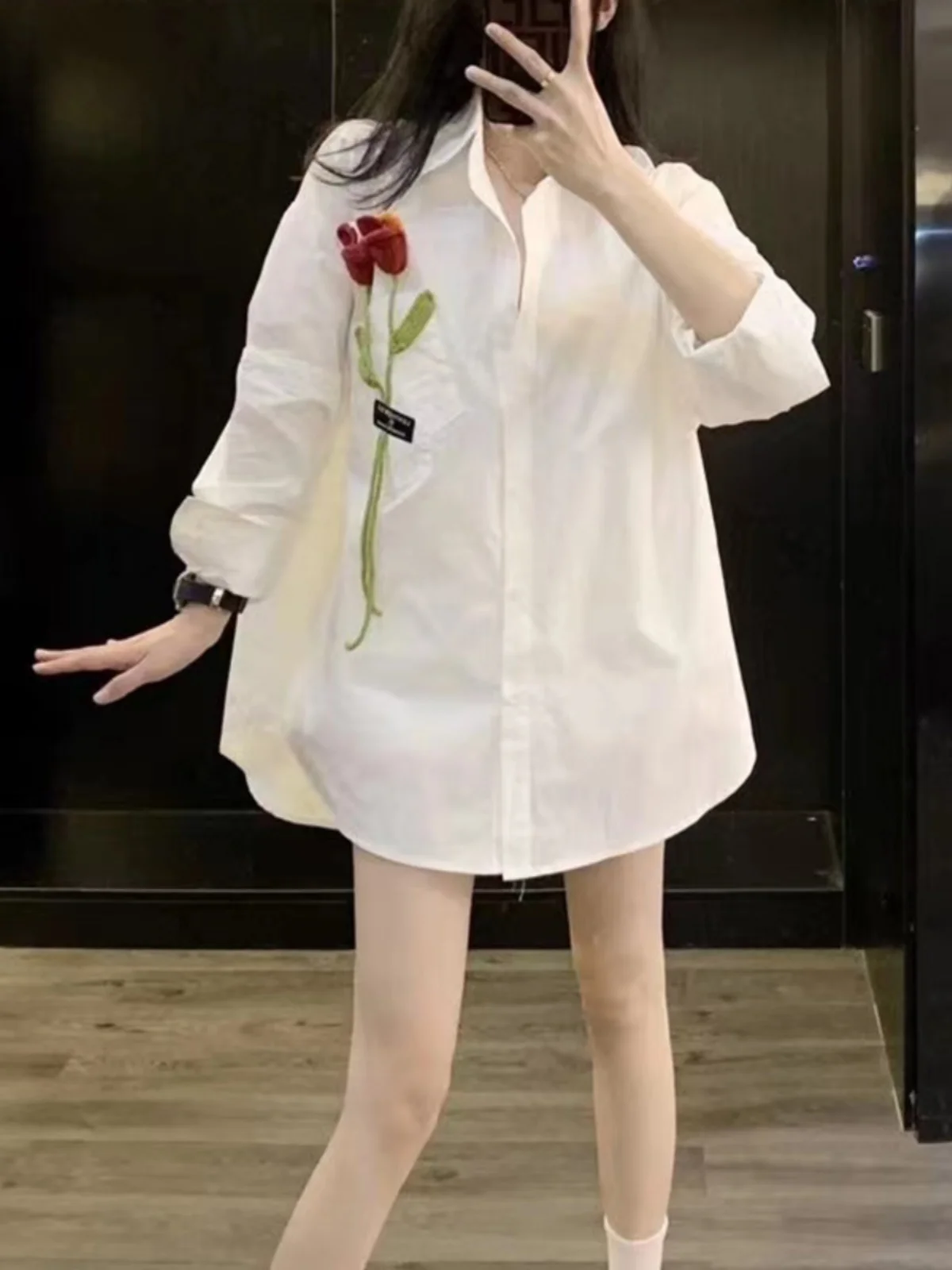 

Белая свободная длинная све irt женская весенне-осенняя новая верхняя одежда премиум-класса Sle Quali в Корейском стиле Sle Commute Faion