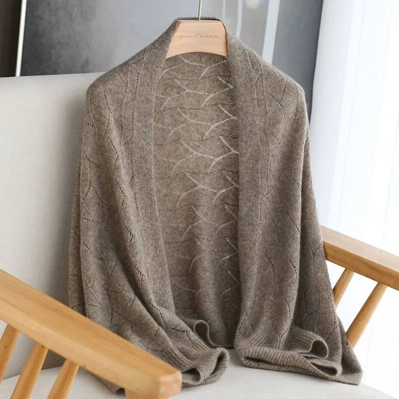 여성용 럭셔리 양면 울 카메라 숄 스카프 아우터웨어 스위트 슬레 루즈핏 롱 스웨이드 오픈 가디건