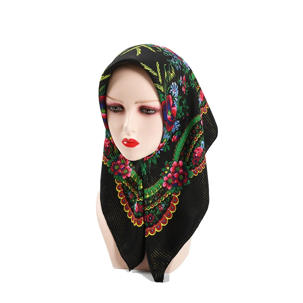 2023 New Russian Scarf Women\'s Luxury Printed Floral Shawls Ethnic Ukraine Style Head Wraps Square Handkerchief Babushka Scarves