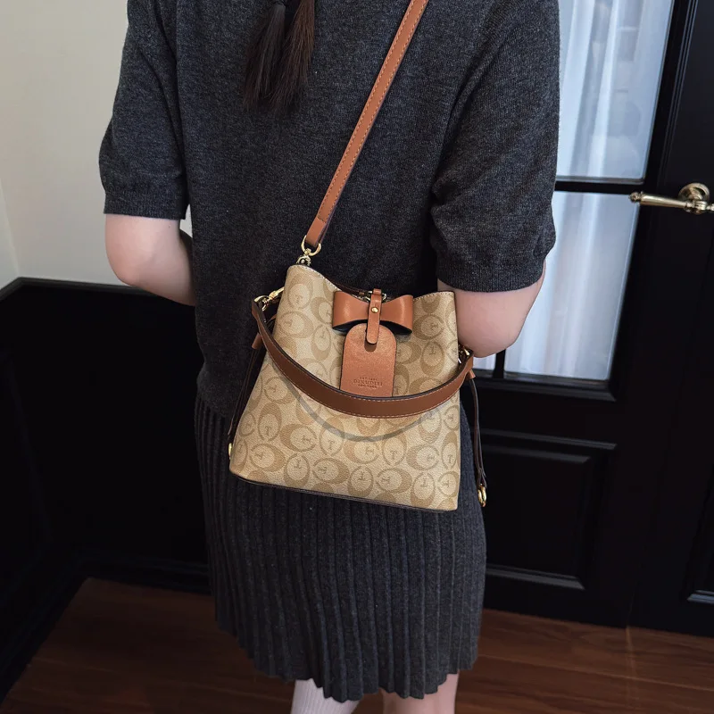 

​2025 New Mini Bucket Bag for Women, Vintage Monogram Drawstring Tote, Retro Crossbody Underarm Purse, Chic & Spacious​