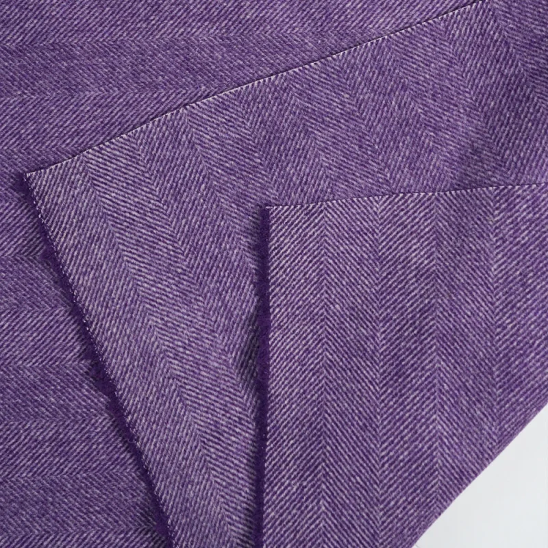 Autumn and winter dark purple herringbone double-layer wool cashmere fabric Double-sided smooth-fur coat fabric