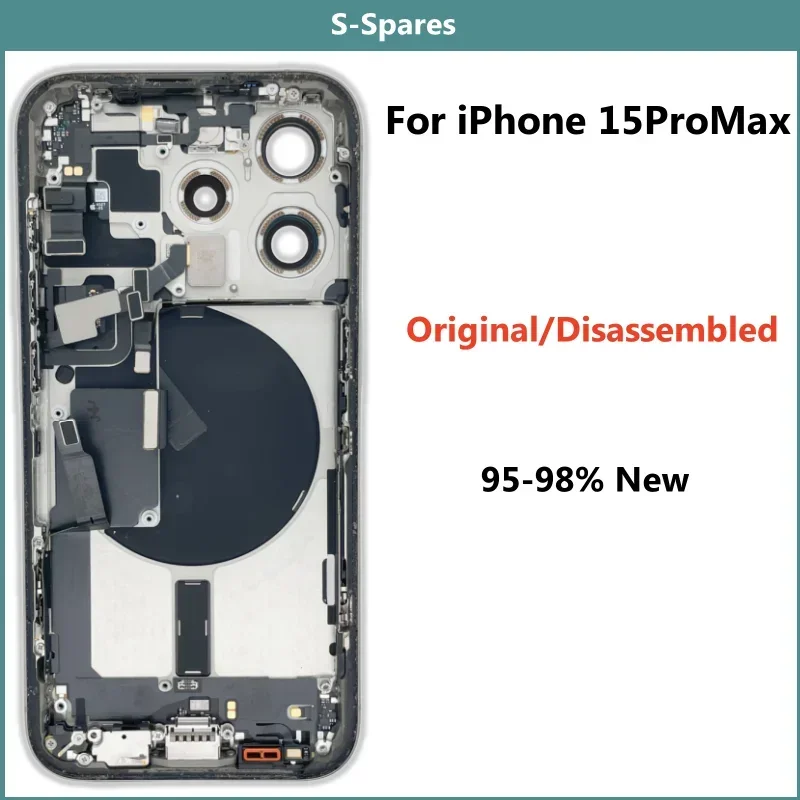 95-98% New Original Disassembled Middle Frame Housing Back Cover For iPhone15 Pro Max with NFC Wireless Assembly Replacement