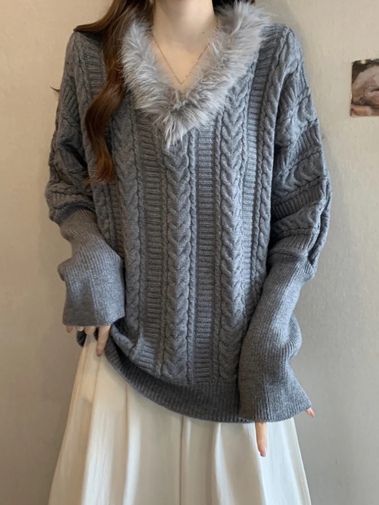 

Модный длинный вязаный свитер с V-образным вырезом для женщин, осенне-зимняя одежда, облегающий топ, повседневный трикотаж