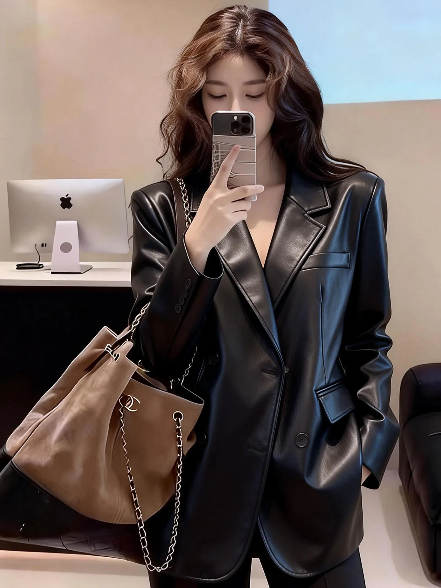 エレブラ レザー スーツ ジャケット レディース ファッション 春 2026 フリップカラー オルタナティブ アウターウェア ラグジュアリー センセーション スタンドフィット