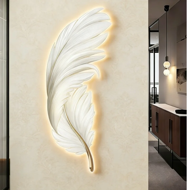 Feather entrance decoration painting, high-end LED atmosphere light painting, light luxury style mural painting
