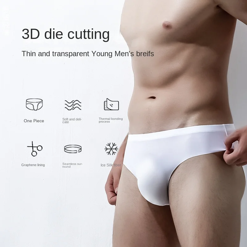 Men's Underwear, Men's Ice Silk Briefs, Breathable, Quick Drying, and Seamless Shorts, Transparent and Ultra-thin Personality