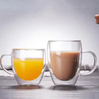 233ml/320ml Premium Coffee Cup with Handle Heat-resistant Double Bottom Wall Glass Latte Coffee Mug Household Drinking Glasses