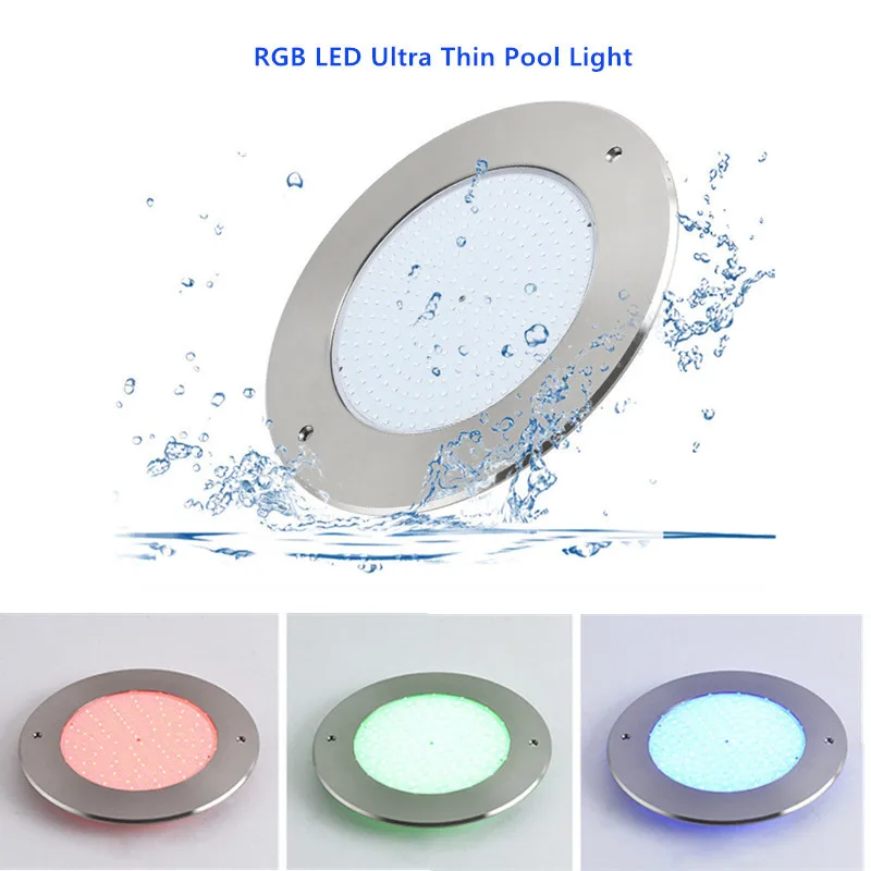 Stainless Steel LED Waterproof Lamps Ultra-Thin LED Swimming Pool Lights Resin Filled Colorful RGB Underwater Lamps AC12V IP68