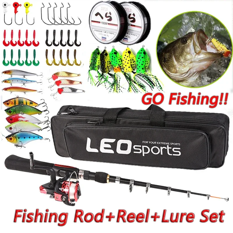 Fishing Rod Full Kits 1.6M Telescopic Sea and Spinning Reel Baits Lure Tackle Travel Fishing Gear Accessories Bag 6 Optional Set