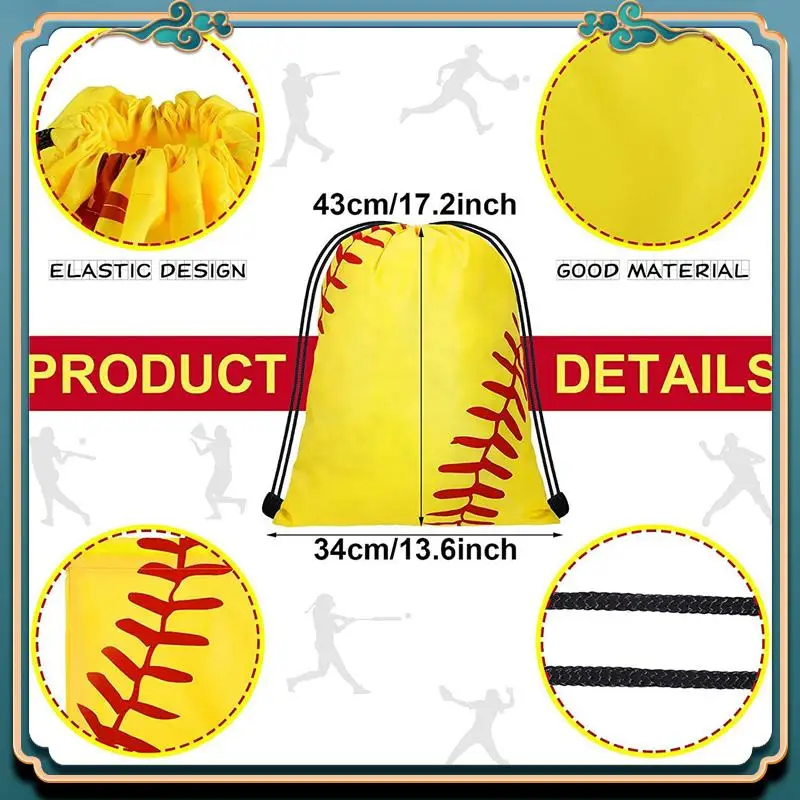 (New)-Drawstring Backpack Softball Drawstring Bag Baseball Drawstring Favor Bag Soccer Volleyball Drawstring Favor Bags,12Pack