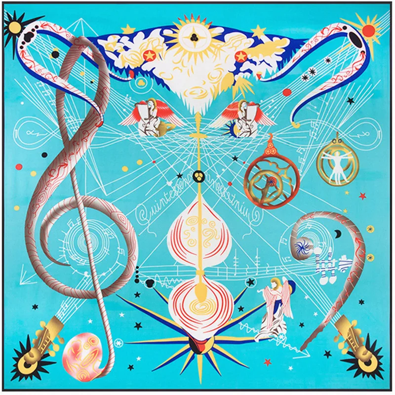 2024 Luxury Brand Shawl Musical Note Angel Print Giant Scarf In 100% Silk Twill Silk Scarf For Women New Headband Square Scarves