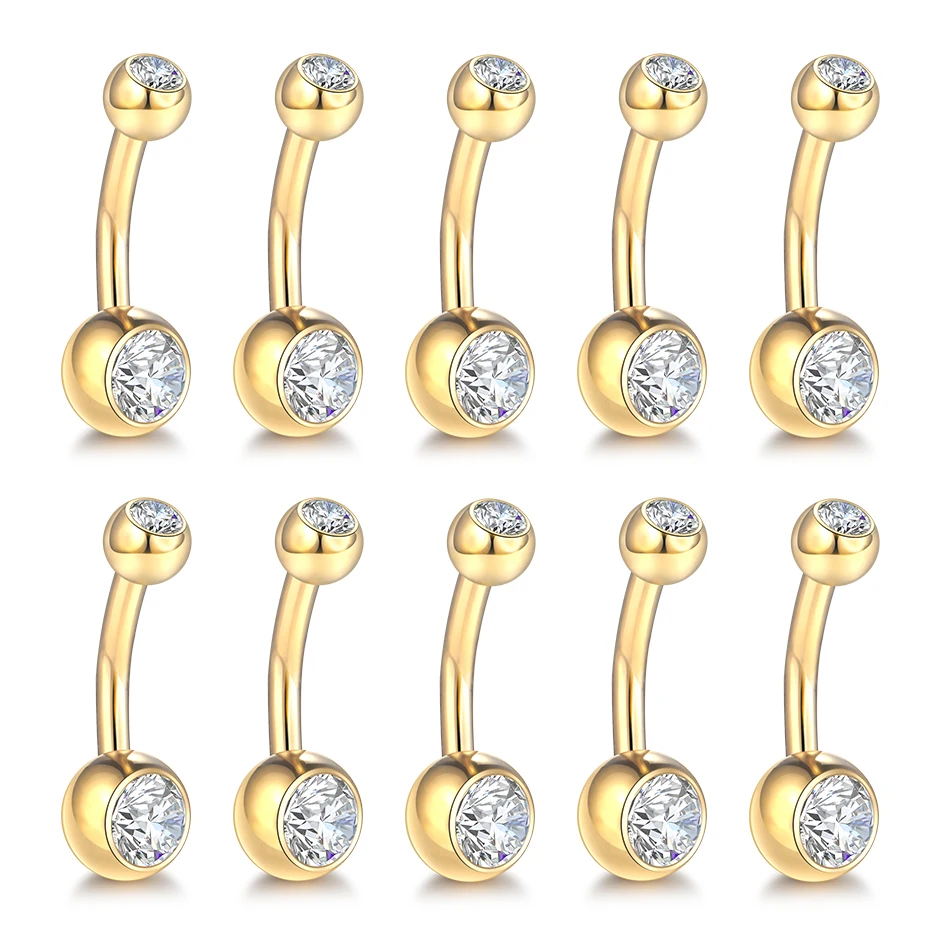 Xpircn Titanium Crystal Navel Piercing Bar 14G 4