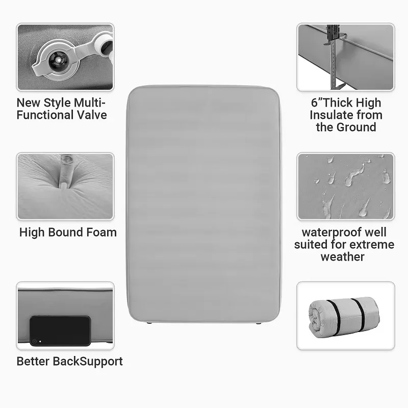Black Outdoor Thick Foam Self Inflating Air Mattress Sleeping Pad Mat For Hiking Camping