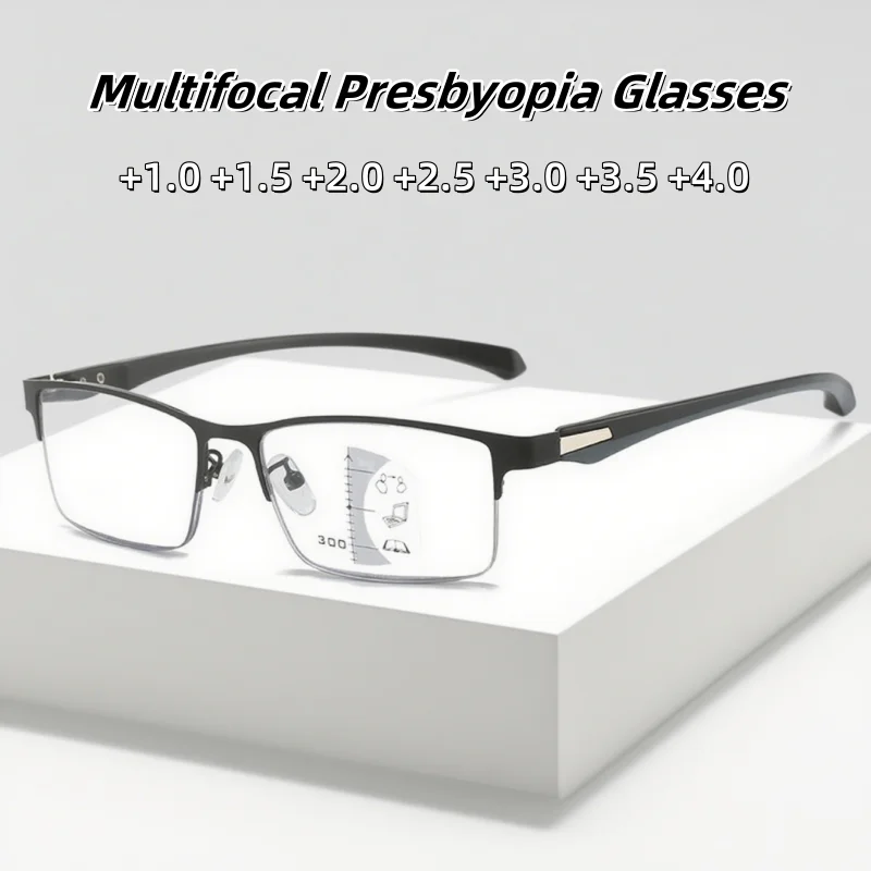 

Fashion Progressive Multifocal Half Frame Presbyopia Glasses High-definition Anti Blue Light Glasses for Both Near and Far Use