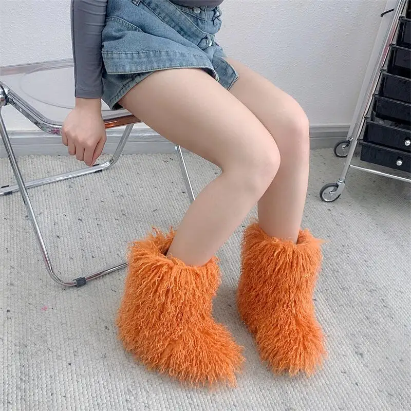 Chic Harajuku Y2k Girls Fashion Fluffy Furry Snow Boots Women 2023 Winter Thick Warm Outdoor Fur Boots Cute Lotita Boot Shoes