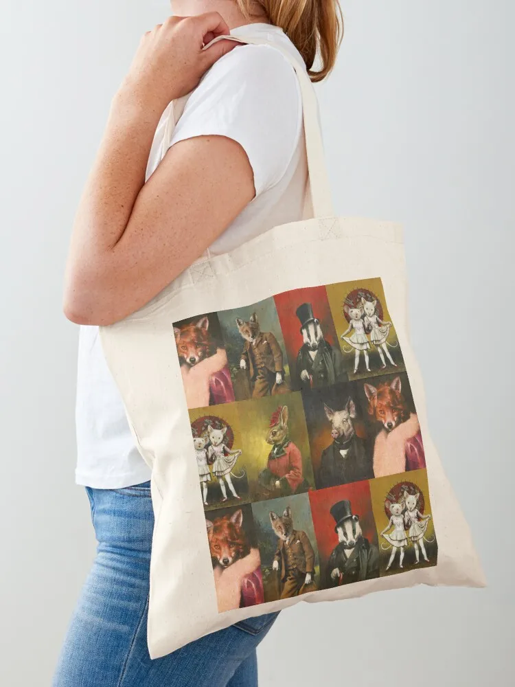 

Vintage Animals In Clothes Tote Bag shopping bags foldable cute tote bag tote bag screen Women's beach bags