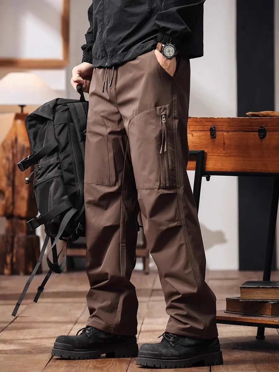 

Большой размер, американские ретро уличные прямые брюки для спецодежды, мужские летние тонкие функциональные брюки Qui Dry, повседневные брюки