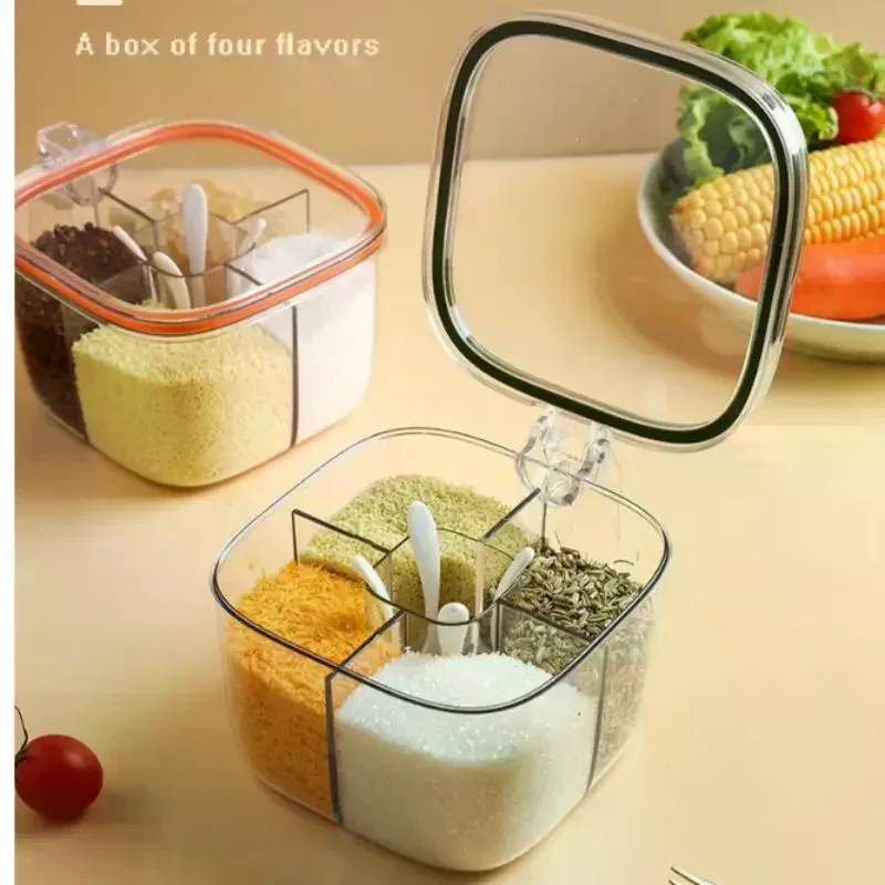 1 Set Multi Grid Multi-function Seasoning Storage Jar Glutamate Pepper Storage New Transparent Seasoning Box
