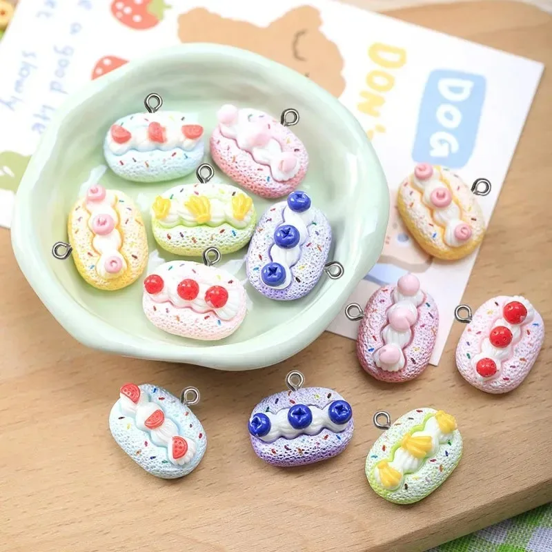 10pcs Funny Simulation Cake Cookie Resin Charms Sweet Food Pendants Handmade Accessories For Key Ring Bracelet Necklace