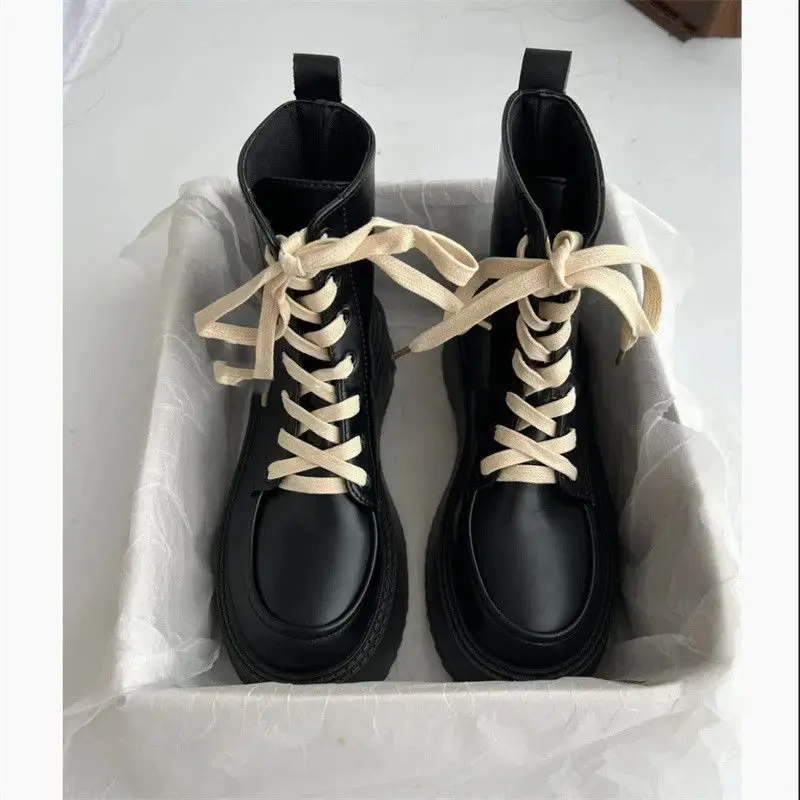 Black Platform Boots Female Women Shoes Korean Fashion Autumn Winter 2023 Vintage Gothic Punk Leather Harajuku Footwear