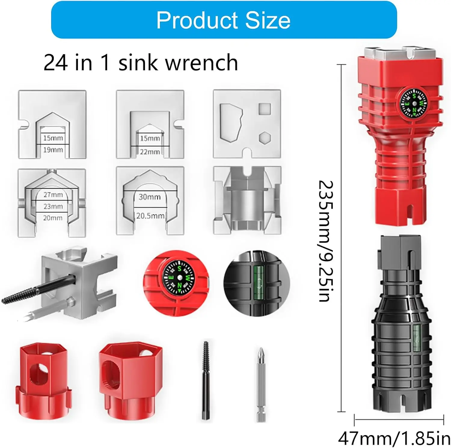 1 Set Professionelles 24-in-1 Multifunktions-Werkzeug für Wasserhahn- und Spülbeckenmontage, Sanitärwerkzeug, Wasserrohrschlüssel für Küche und Bad – Detail 6