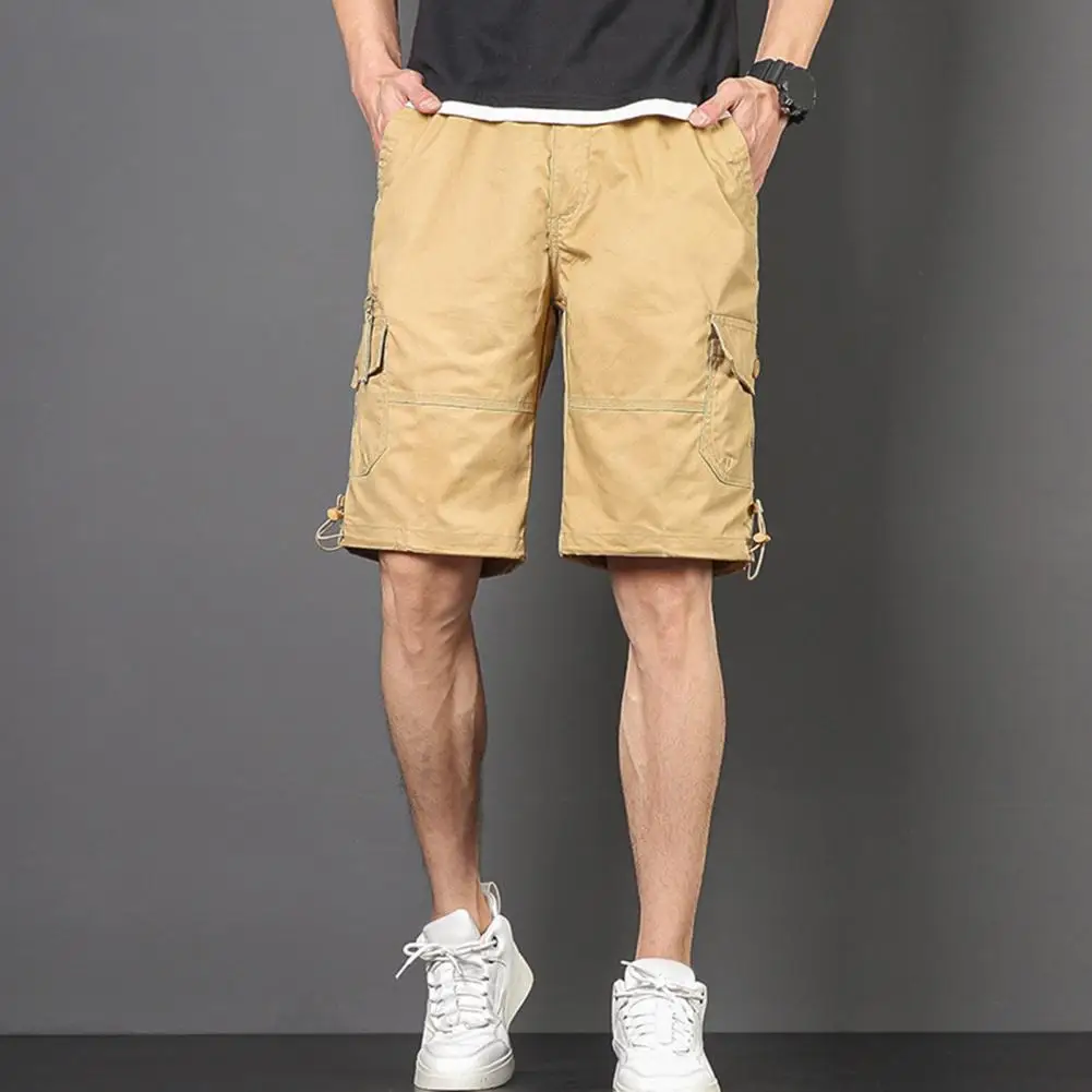 

Solid Color Shorts Versatile Men's Cargo Shorts Stylish Multi-pocket Design Comfortable Elastic Waist for Wear Streetwear