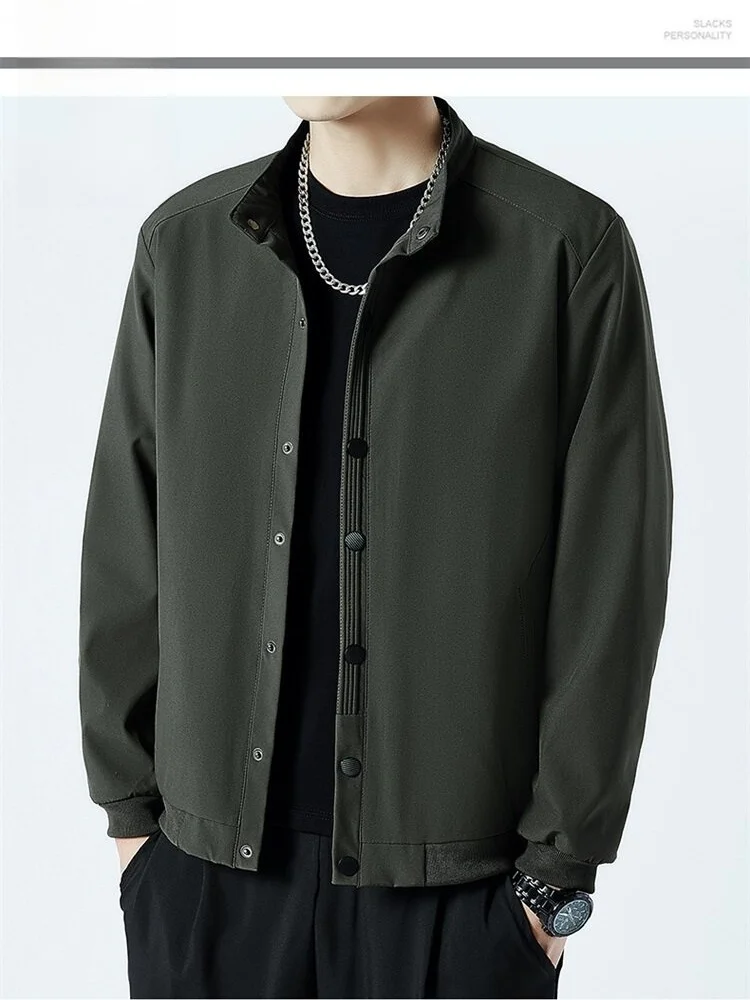 

Spring Autumn Men's Jaet Loose Fit Collar Stand up Trendy Outerwear Casual Polyester Long Sve Windproof Breathable