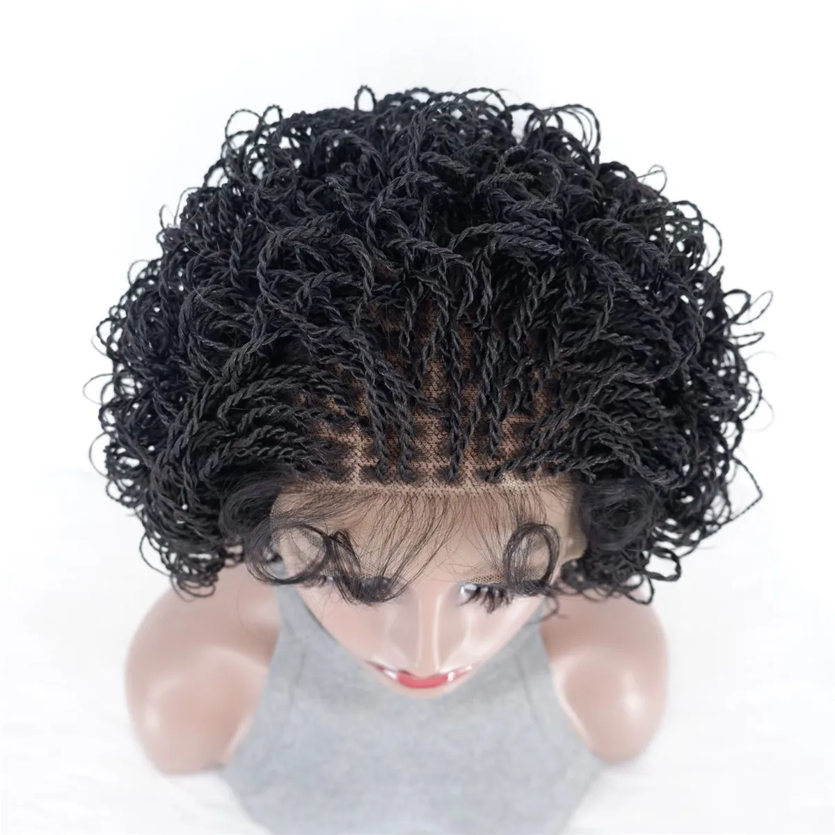 Braided Micro Curly Twist Wig Made on a 5x5 Frontal lace wig. 12inch short bob Micro twist HD lace braiding wig box braided wig