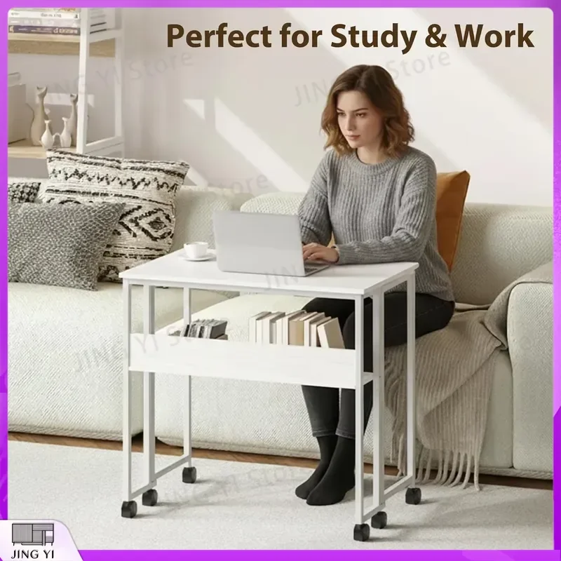 Foldable Computer Desk 63cm Space Saving Writing Table Portable Rolling Workstation for Home Office Study Lab Instrument
