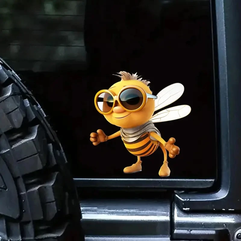 Waterproof Cartoon Bee Vinyl Sticker - Adhesive, Semi-Matte Decal for Cars & Motorcycles, Space-Themed