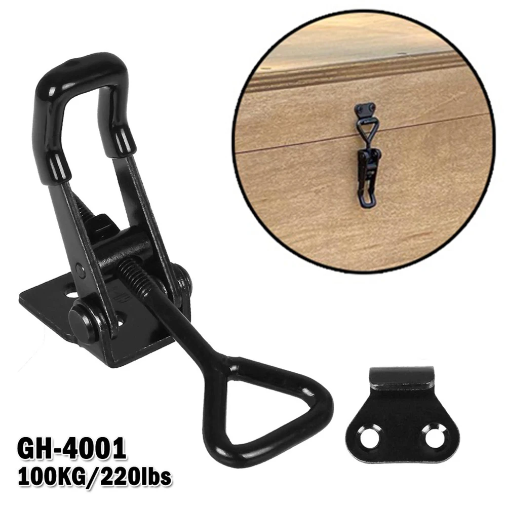 GH-4001 High Carbon Steel Toggle Clamp Black Plated Adjustable Toggle Clamp Steel Hasp Catch Clip Quick Fixture 100KG/220lbs