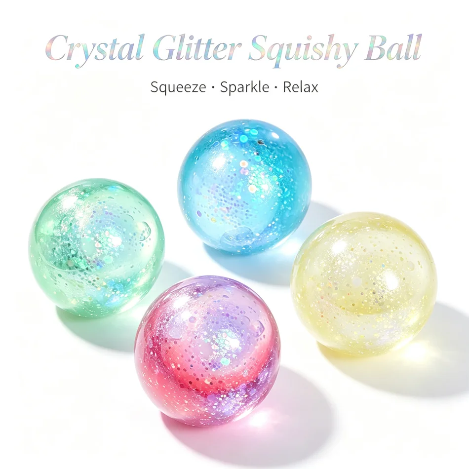 Crystal Holographic Glitter Squishy Ball Pinchable Soft Squeeze Fidget Toy Sensory Slow Rebound Stress Relief Shiny Gift