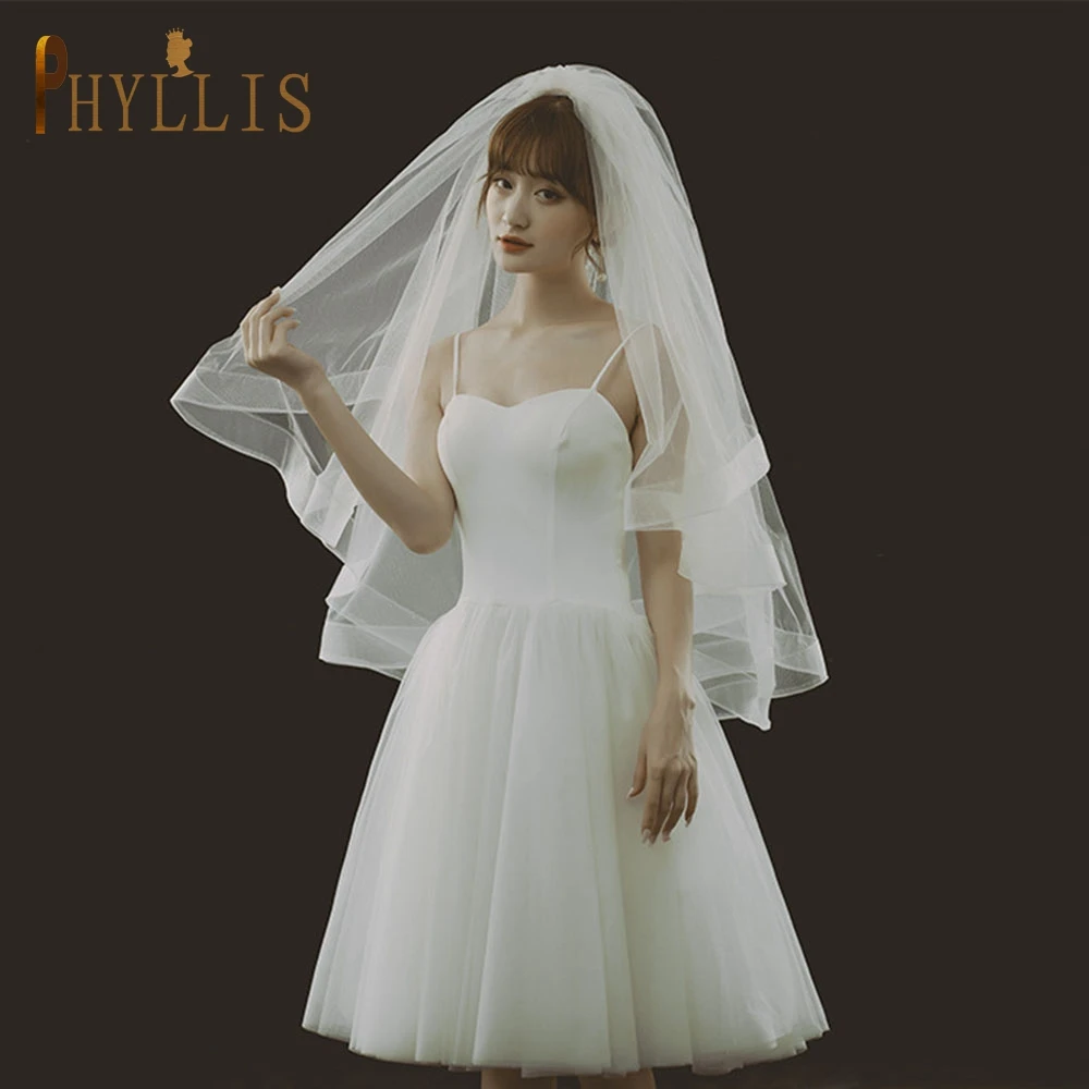 

B32 2 Layer Wedding Veil Wedding Elegant Tulle Bridal Veil with Comb Beautiful Veil and Headpieces White Fingertip Veil