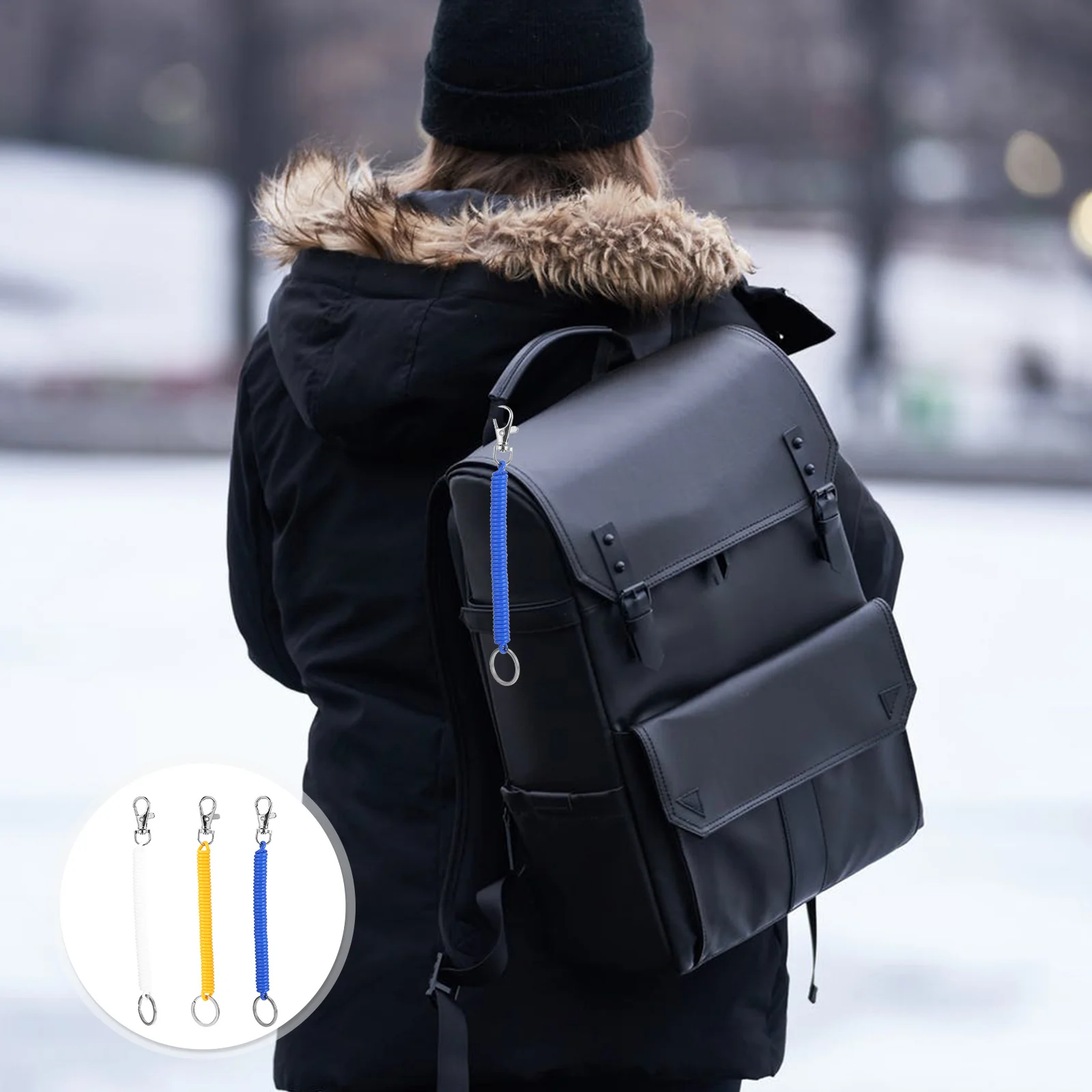 3 Pcs Elastic Rope Yellow Key Chain Retractable Durable Spring Coil Keychain Pu Soft Rubber Material