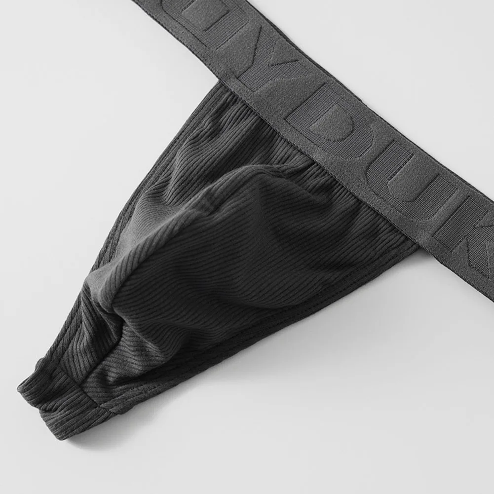 Mens Ribbed Lingerie Thong Soft Sleep Underwear Elastic Bikini Low Waist Briefs Sexy Accessories Hot T-Back Panties Underpants