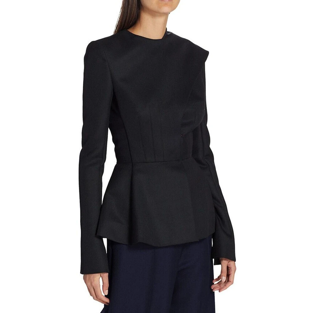 VGH Solid Elegant Slimming Blazers For Women Round Neck Long Sleeve Temperament Asymmetrical Blazer Female Fashion Clothing New