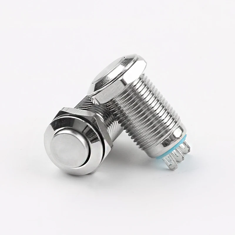 10mm/12mm Metal Push Button Switch No LED High Head Flat Head Momentary Latching 3Pin 1NO 1NC Waterproof