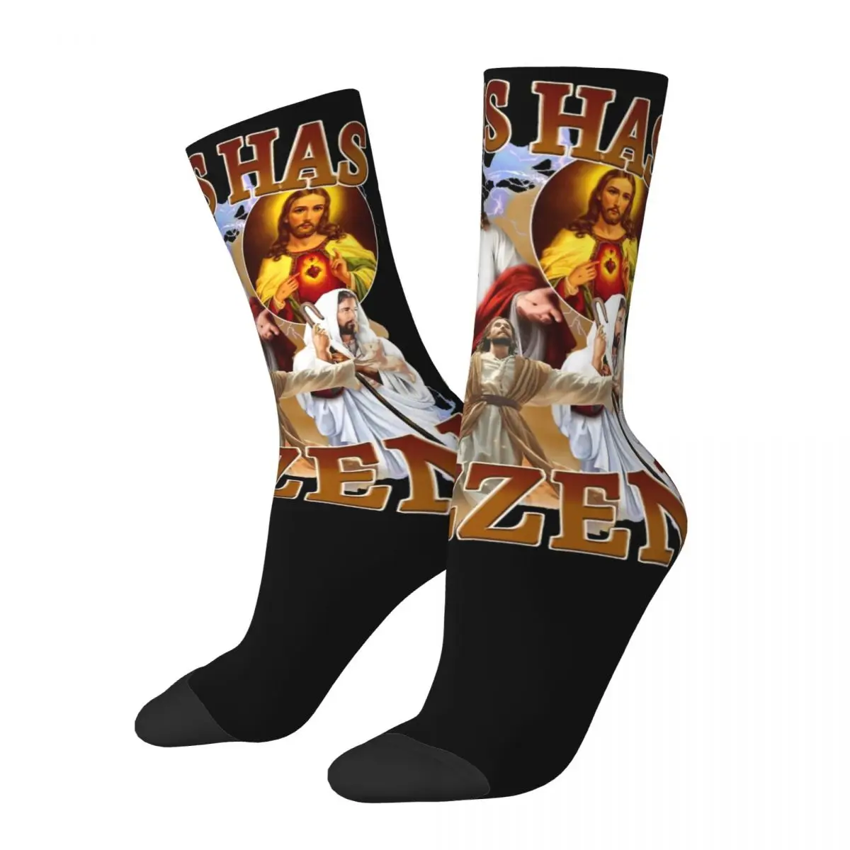 Winter Warm Harajuku Women Men Jesus Has Rizzen Socks Christian Religious Non-slip Soccer Socks