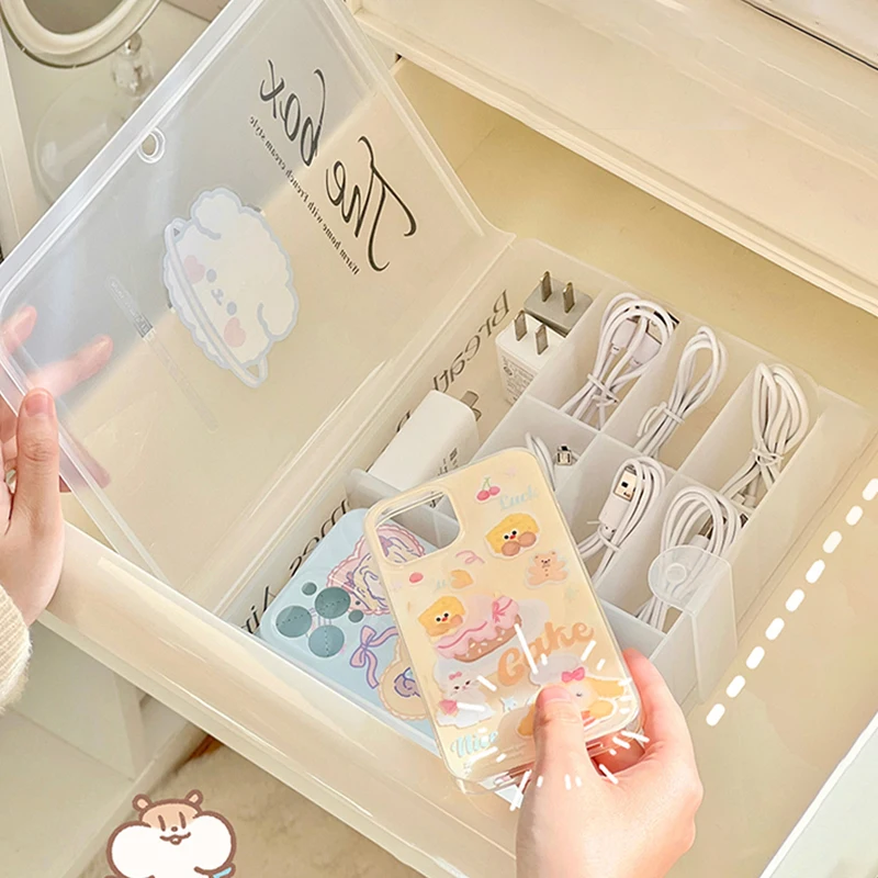 Kawaii Plastic Storage Box Organizer For Phone Case Charging Cable Cute Desk Organizers Portable Home Wire Organizer Container