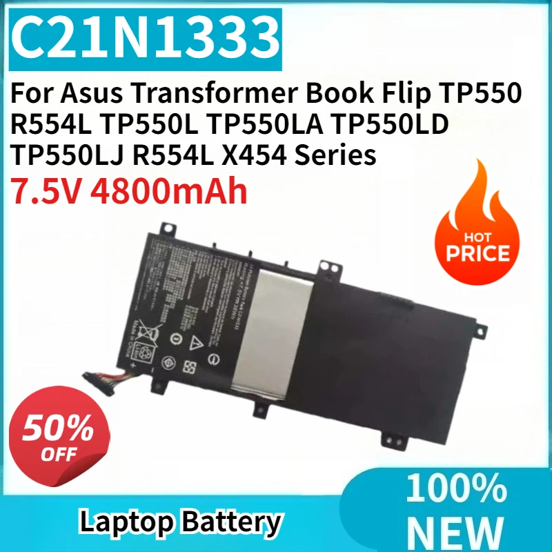 Laptop Battery C21N1333 7.5V 4800mAh for Asus Transformer Book Flip TP550 R554L TP550L TP550LA TP550LD TP550LJ R554L X454 Series