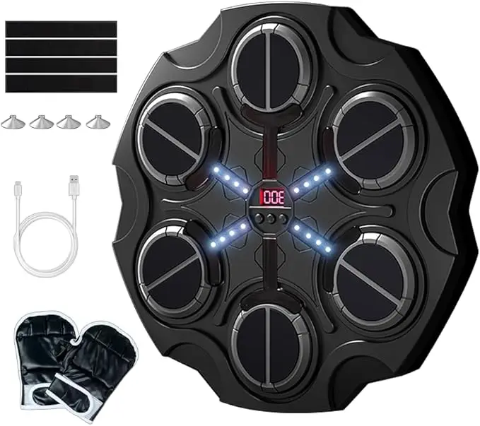 آلة الملاكمة الموسيقية آلة تدريب الملاكمة بلوتوث مع قفازات قابلة للتعديل سرعة الملاكمة جدار جبل للأطفال الكبار مكتب المنزل