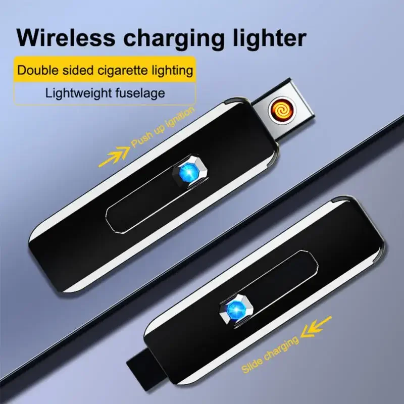 USB Push-up Button Lighter Double-sided Point USB Rechargeable Lighter Windproof Cigarette Lighter Does Not Contain Gas