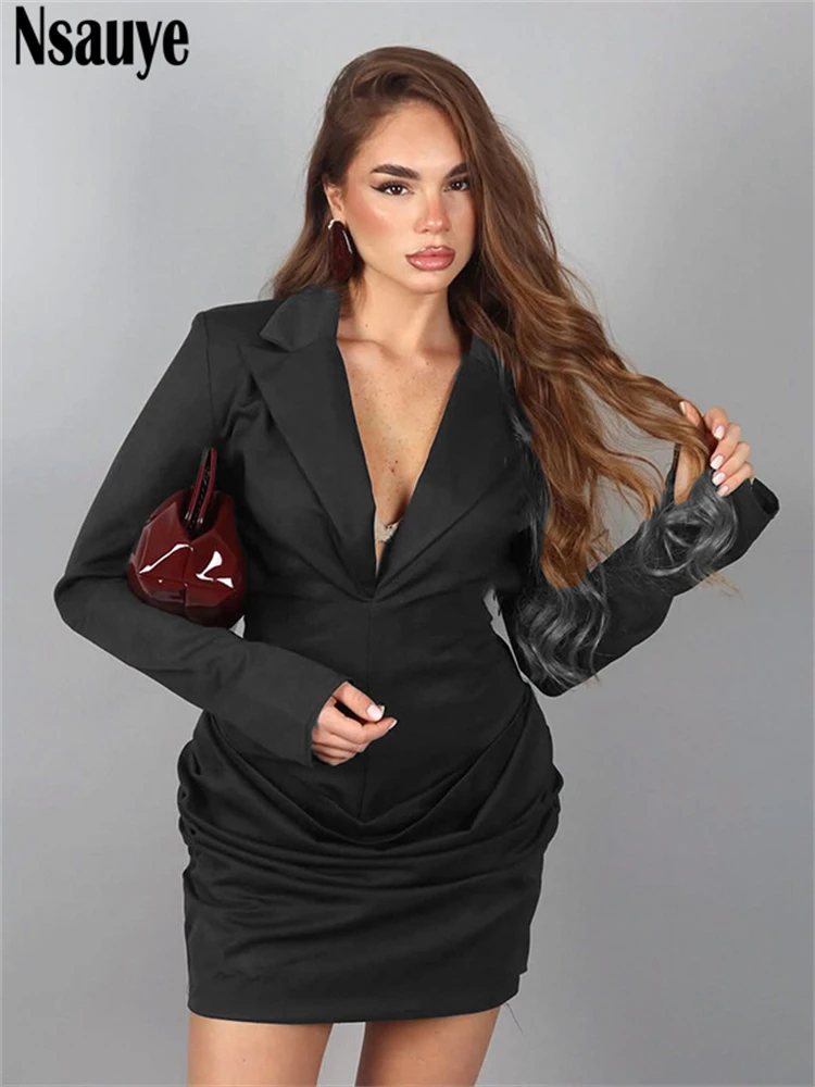 Nsauye Winter 2025 Sexy Evening Party Short Night Club Shirt Dress New Fashion Elegant Long Sleeve High Waisted Bodycon Dress