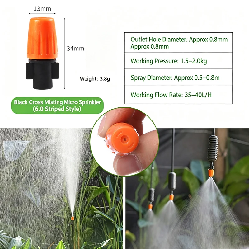 Adjustable Flow Irrigation Parts Kit, 8-Hole Spray Nozzle, Micro Sprinkler, 4/7 Hose, C Y Stake for Balcony Farm Garden MultiUse