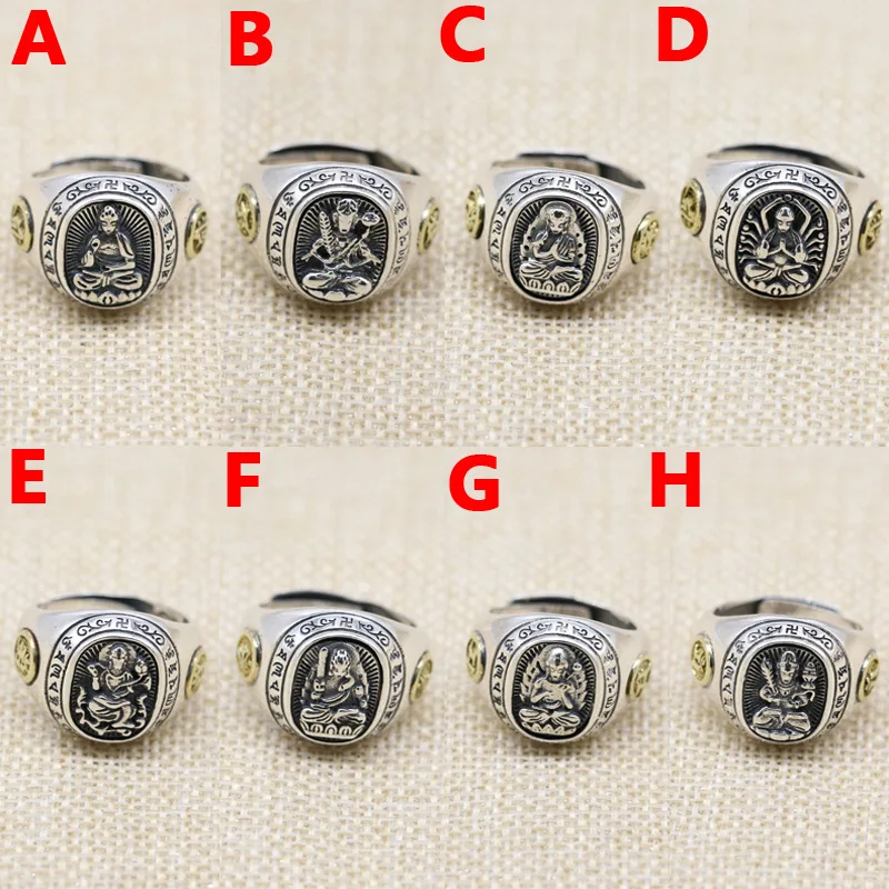 

Wholesale ethnic style jewelry 925 sterling silver Buddha 12 zodiac rings Male adjustable Thai silver ring