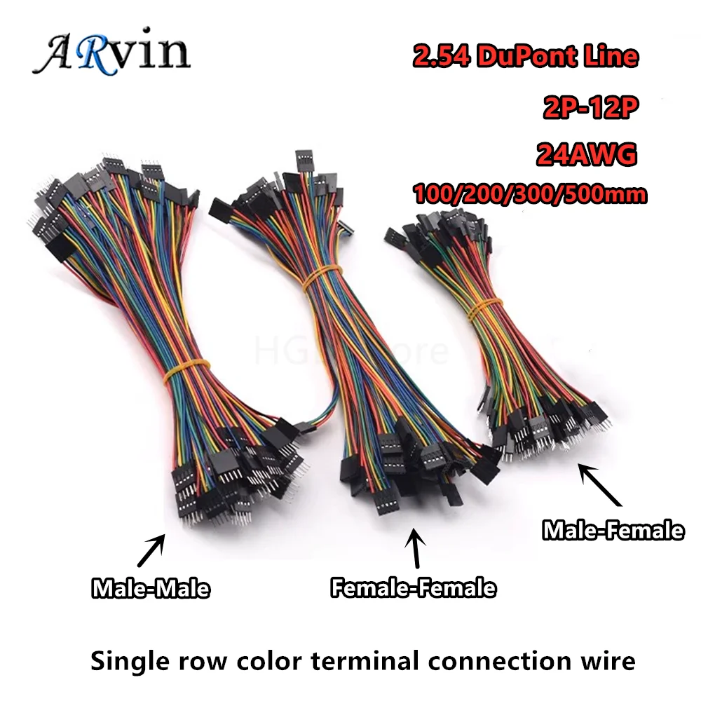10pcs DuPont wire 2.54mm spacing female to male to male to male single row color terminal connection wire 24AWG 10/20/30/50cm ﻿