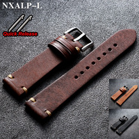 Handmade Stitching Cowhide Watch Strap 18mm 19mm 20mm 21mm 22mm Matte Leather Strap for Seiko for Omega Watchband Quick Release
