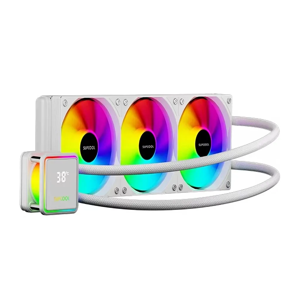 SUPCOOL PC Water Cooling 360mm White RGB AIO CPU Cooler, Custom Logo, V6 Liquid Cooler for Intel/AMD, Low Noise