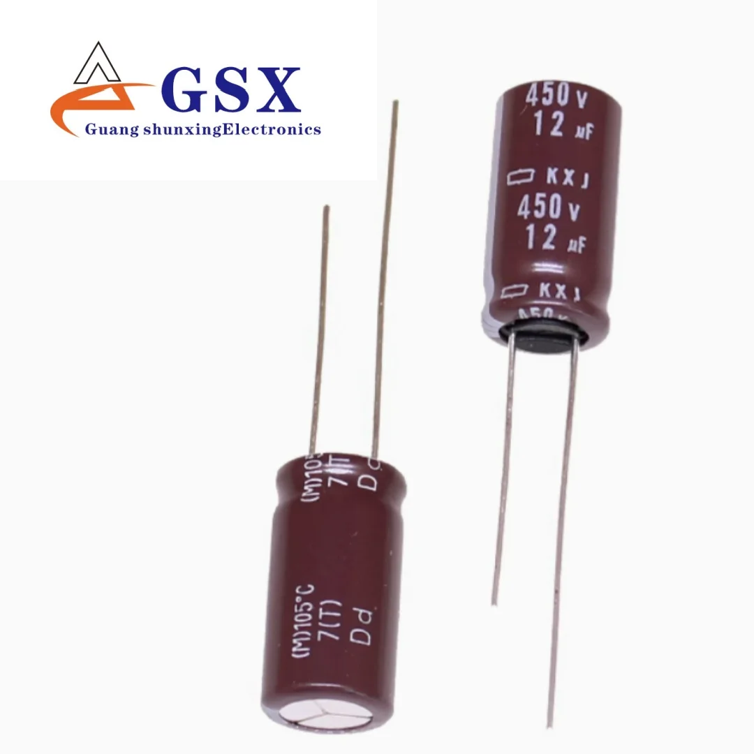 العلامة التجارية الجديدة الأصلية المستوردة الألومنيوم مُكثَّف كهربائيًا 450v12uf 10*20 الماس الأسود KXJ عالية التردد طويلة العمر