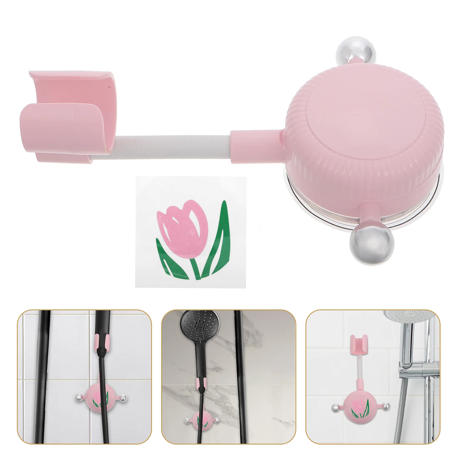 

Adjustable Tulip Suction Cup Shower Holder Handheld Showerhead Wall Bracket No Drill Bathroom Pink ABS Durable